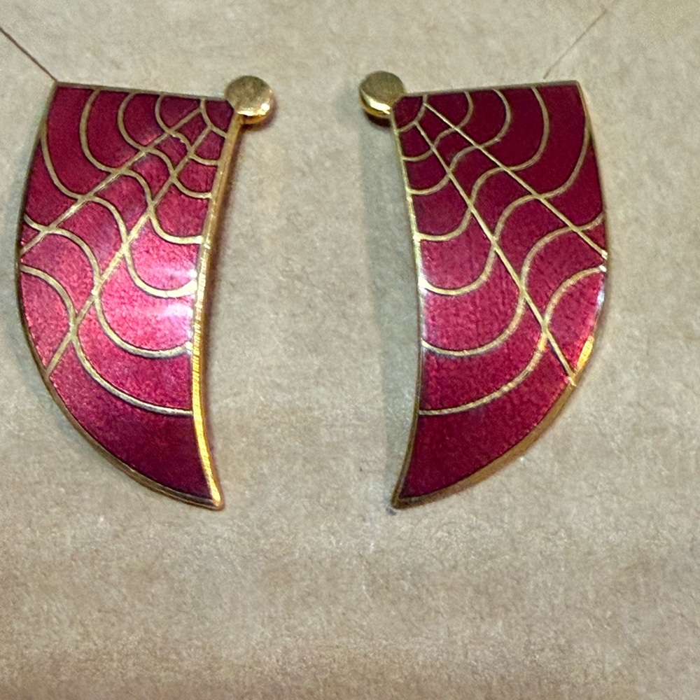 Dani Brand Gold and Red Enamel Earrings